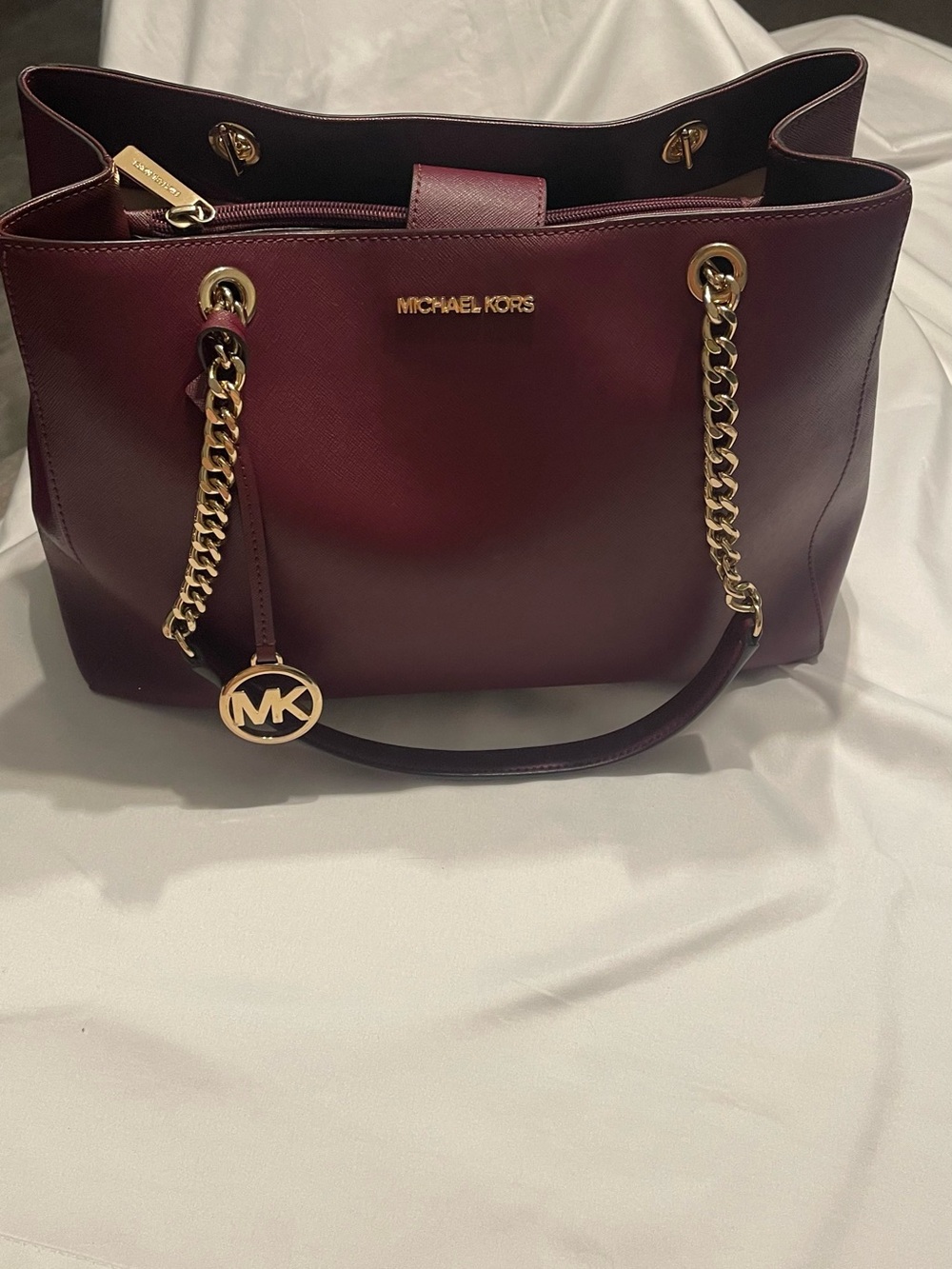 Michael Kors East West Susannah Leather Merlot Tote - Picture 3 of 10